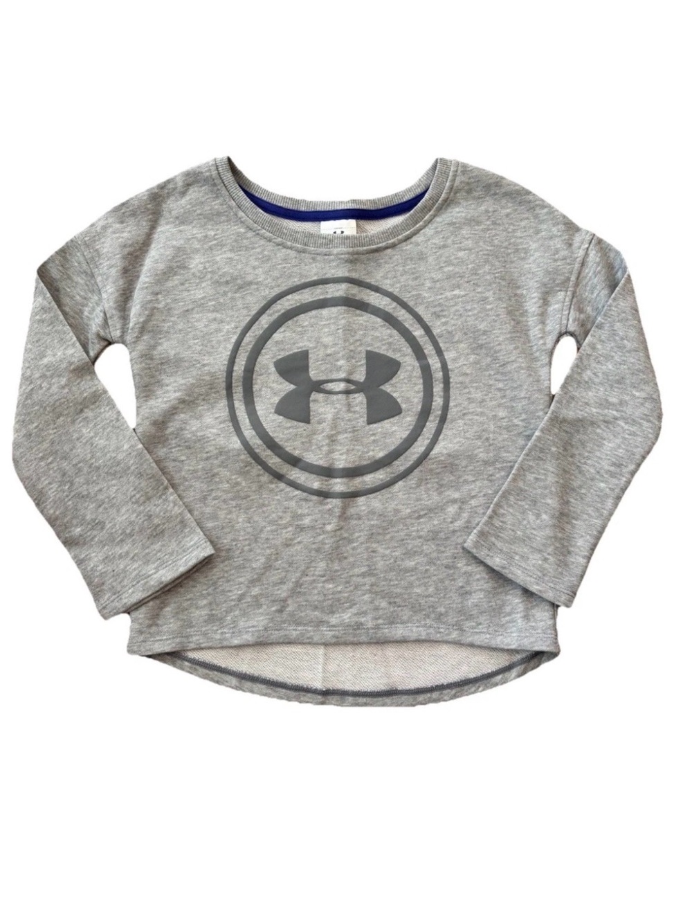 Under Armour Girls Gray Logo Long-Sleeve Top With Uneven Hem - Size YXS
